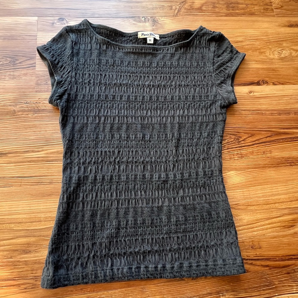 Smocked Short-Sleeve Black Top  - Paris Blues - Medium